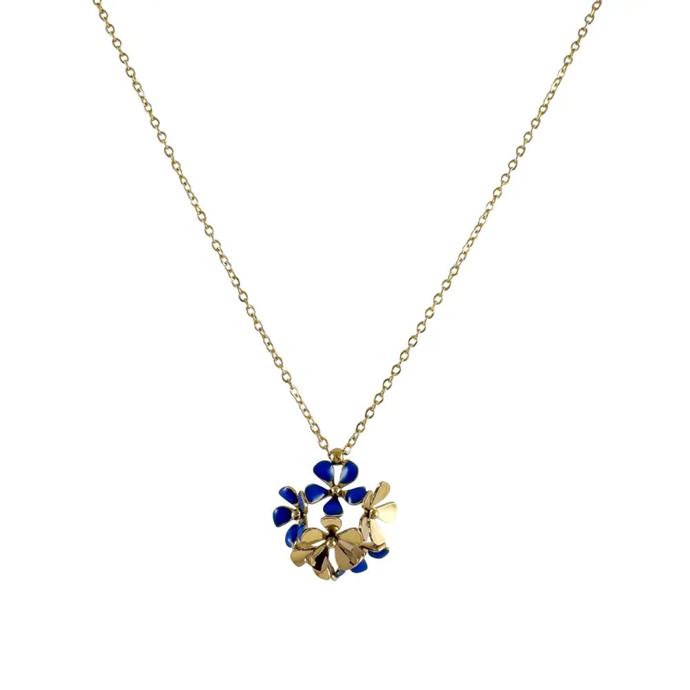 Collier pendentif fleurs bleues
